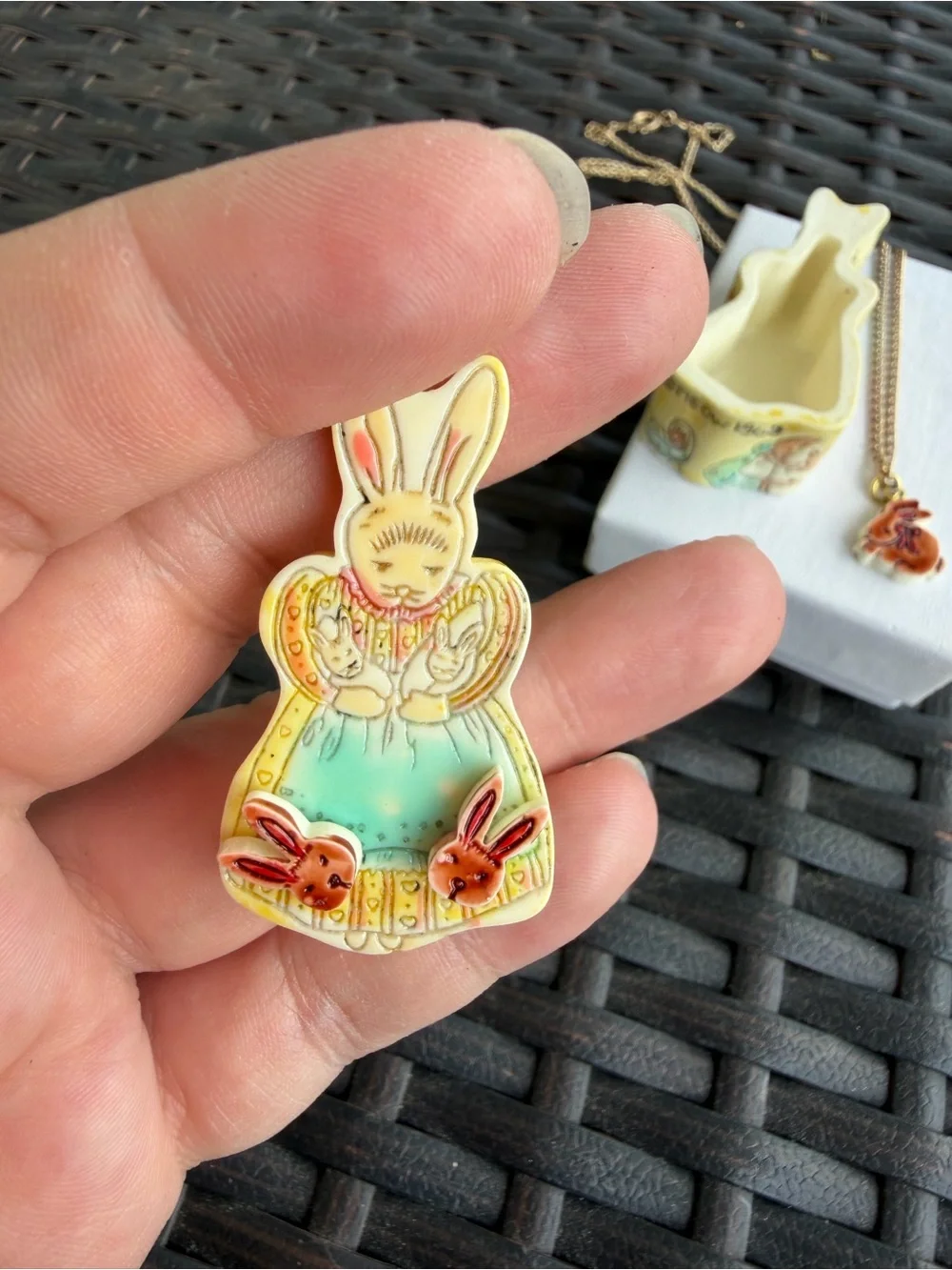Vintage Kids Bunny Jewelry Set - Earrings, Pin, Necklace